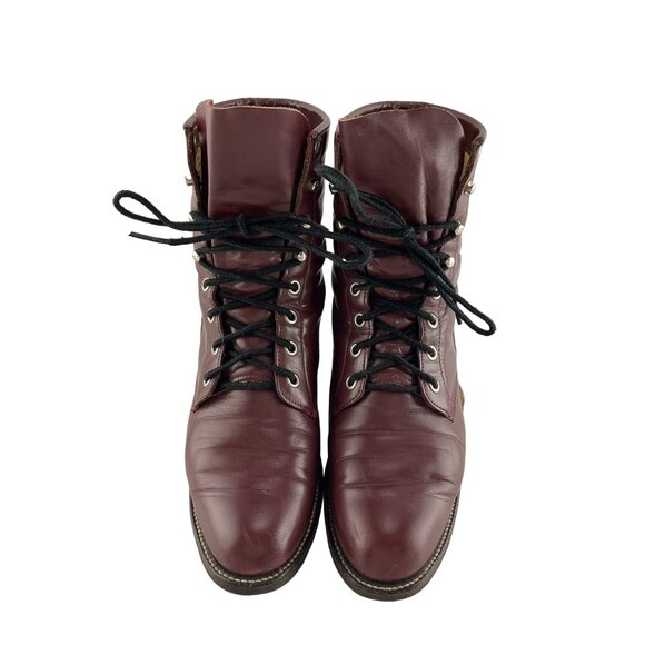 Ladies Justin USA Burgundy Leather Lace Up Roper Western Boots Size 6.5 B - Picture 3 of 7